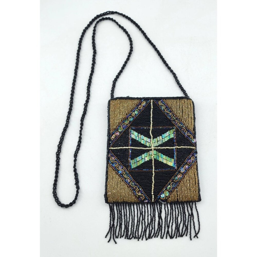 ERMO Small Crossbody Purse Bag‎ Beaded/Sequin Art Deco Design Fringe
